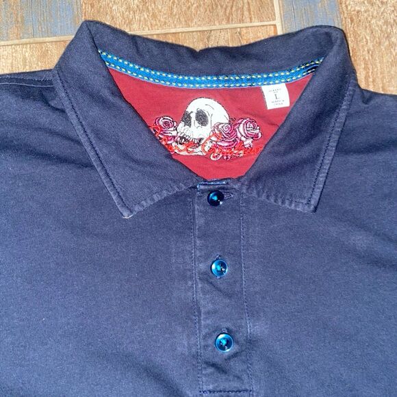 Robert Graham Men's L Skull Trim Short Sleeve Polo Shirt Navy - Picture 5 of 9